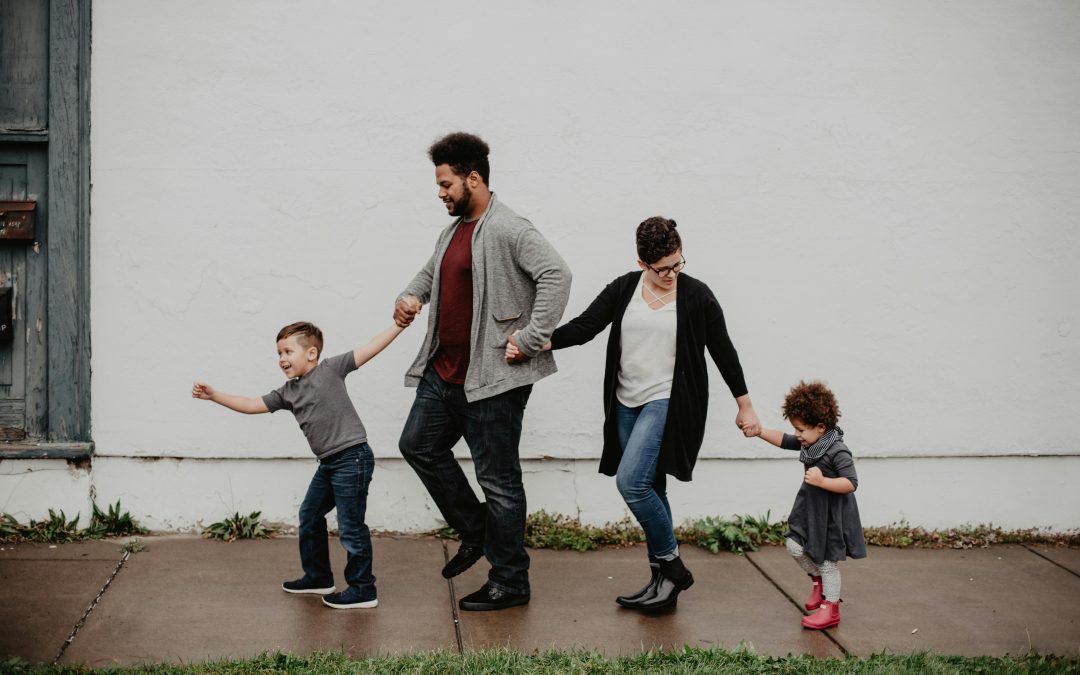Family on sidewalk