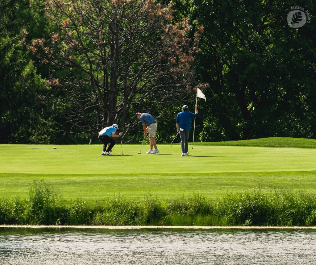 Men playing golf